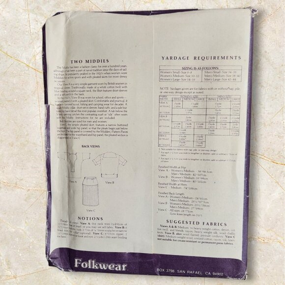 VTG 1980 Folkwear Pattern 211 Two Middies Uncut Sailor Style Middy Blouse - Picture 2 of 3